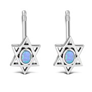 Synthetic Opal Star of David Silver Oval Studs Earrings, e324